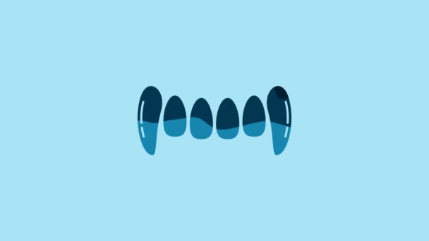 Blue Vampire Teeth Icon Isolated Blue Background Happy Halloween Party — Αρχείο Βίντεο