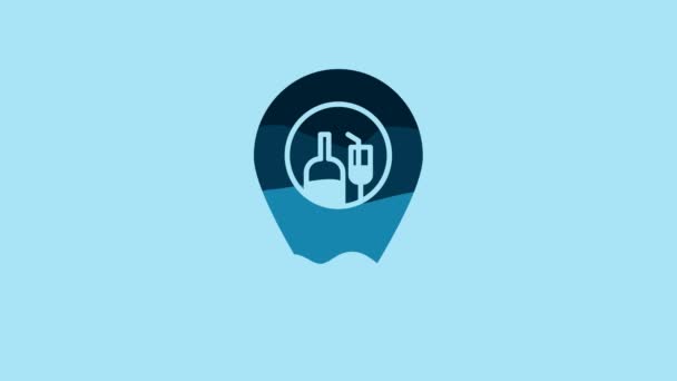 青色の背景に隔離されたブルーアルコールやビールバーの場所のアイコン クラブ バーのシンボル 4Kビデオモーショングラフィックアニメーション — ストック動画