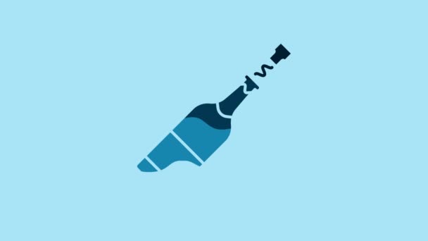 Blue Champagne Bottle Icon Isolated Blue Background Video Motion Graphic — Vídeo de stock