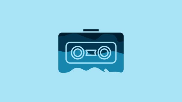 Синій Ретро Аудіокасета Піктограма Стрічки Ізольовані Синьому Фоні Відео Рух — стокове відео
