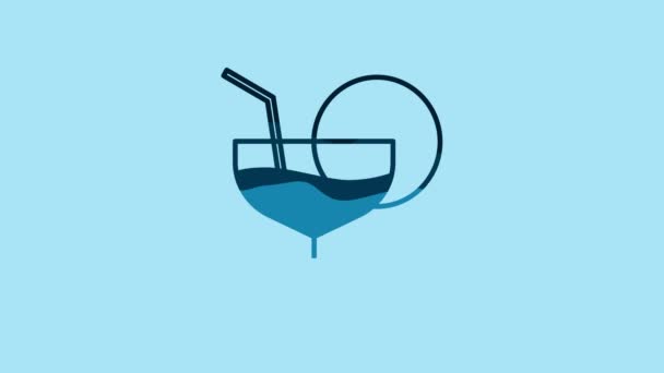 Синий Стеклянный Значок Martini Синем Фоне Икона Коктейля Значок Винного — стоковое видео