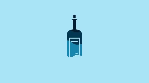 Blue Bottle Wine Icon Isolated Blue Background Video Motion Graphic — стоковое видео