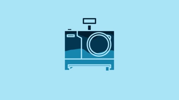 Blue Photo Camera Icon Isolated Blue Background Foto Camera Icon — Vídeo de stock