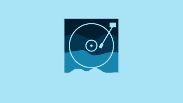 Blue Vinyl Player Vinyl Disk Icon Isolated Blue Background Video — Stock Video
