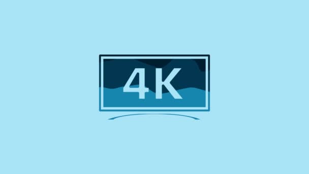 青の背景に隔離された4KウルトラHdビデオ技術アイコンとブルースクリーンテレビ 4Kビデオモーショングラフィックアニメーション — ストック動画