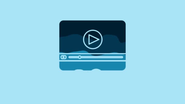 Blue Online Play Video Icon Isolated Blue Background Computer Monitor — Vídeos de Stock