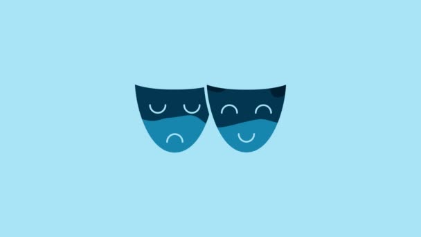 Blue Comedy Tragedy Theatrical Masks Icon Isolated Blue Background Video — Stock video