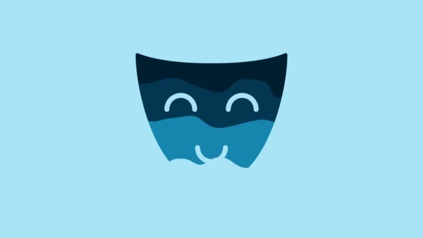 Blue Comedy Theatrical Mask Icon Isolated Blue Background Video Motion — Wideo stockowe