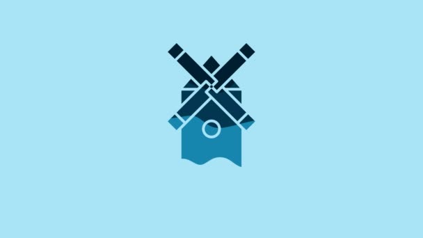 Blue Windmill Icon Isolated Blue Background Video Motion Graphic Animation — Stockvideo