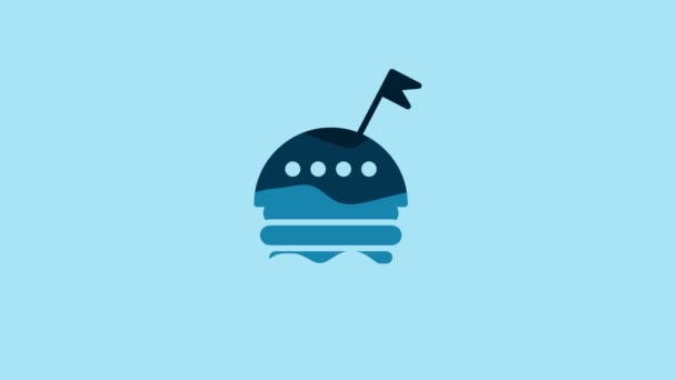 Синий Значок Синем Фоне Икона Гамбургера Знак Сэндвича Чизбургером Меню — стоковое видео