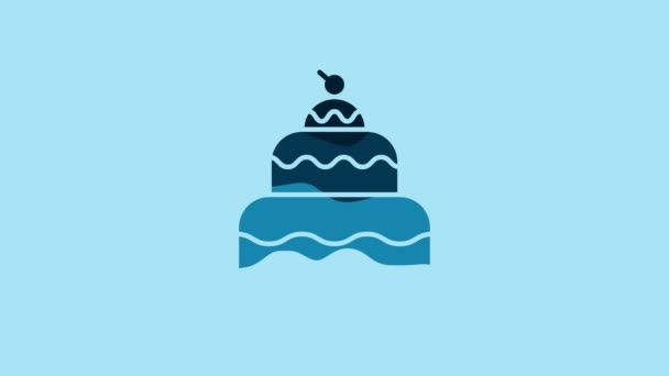 Blue Cake Icon Isolated Blue Background Happy Birthday Video Motion — Stockvideo