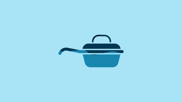 Blue Frying Pan Icon Isolated Blue Background Fry Roast Food — Stockvideo