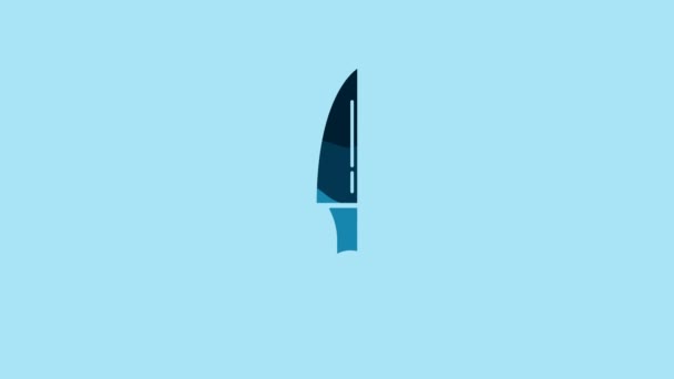 Blue Knife Icon Isolated Blue Background Cutlery Symbol Video Motion — стоковое видео