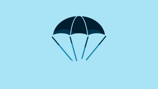 Blue Parachute Icon Isolated Blue Background Video Motion Graphic Animation — Video Stock