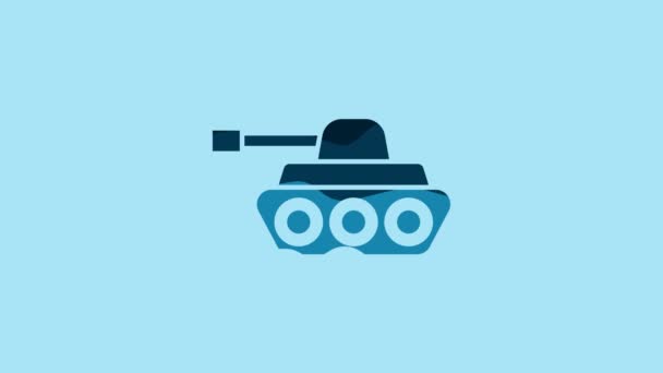 Blue Military Tank Icon Isolated Blue Background Video Motion Graphic — Αρχείο Βίντεο