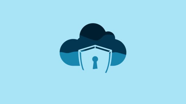 Blue Cloud Shield Icon Isolated Blue Background Cloud Storage Data — Stok video