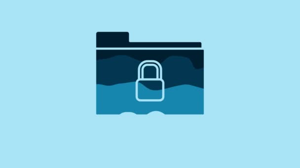 Blue Ftp Folder Lock Icon Isolated Blue Background Concept Software — Vídeo de stock