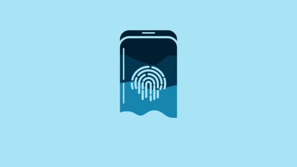 Blue Smartphone Fingerprint Scanner Icon Isolated Blue Background Concept Security — Vídeo de stock