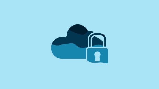 Blue Cloud Computing Lock Icon Isolated Blue Background Security Safety — 비디오