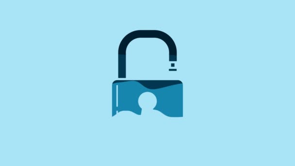 Blue Open Padlock Icon Isolated Blue Background Opened Lock Sign — Stockvideo