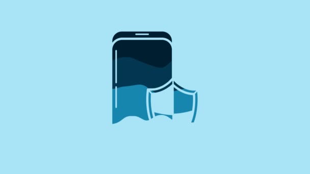 Blue Smartphone Mobile Phone Security Shield Icon Isolated Blue Background — Stockvideo