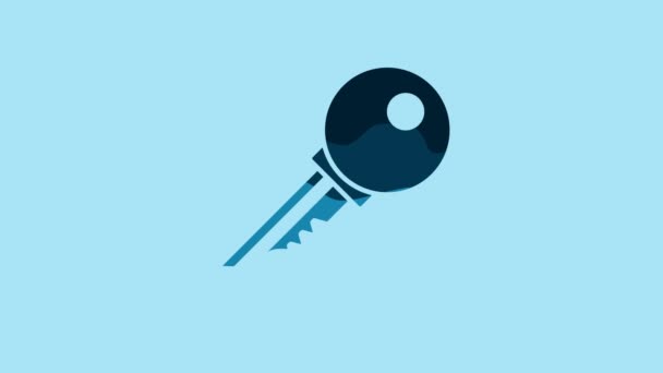 Blue Key Icon Isolated Blue Background Video Motion Graphic Animation — Stockvideo