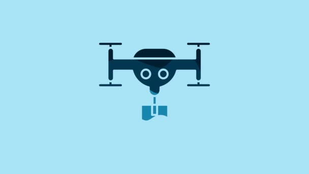 Blue Delivery Drone Package Icon Isolated Blue Background Drone Delivering — Stock videók