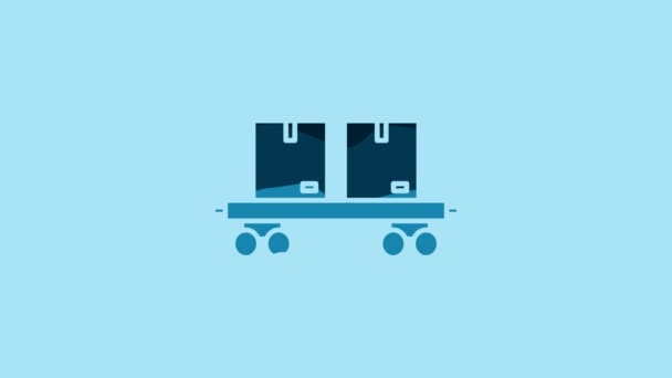 Blue Railway Carriage Icon Isolated Blue Background Video Motion Graphic — 图库视频影像