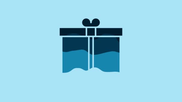 Иконка Голубой Подарочной Коробки Синем Фоне Видеографическая Анимация — стоковое видео