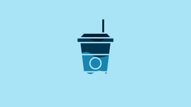 Blue Coffee Cup Icon Isolated Blue Background Disposable Coffee Cup — Αρχείο Βίντεο