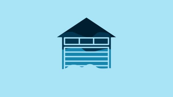 Blue Closed Warehouse Icon Isolated Blue Background Video Motion Graphic — Stock Video