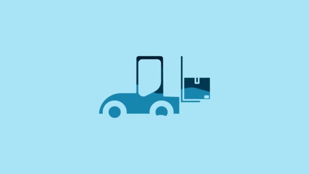 Blue Forklift Truck Icon Isolated Blue Background Fork Loader Cardboard — Stock video