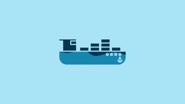 Blue Cargo Ship Boxes Delivery Service Icon Isolated Blue Background — Videoclip de stoc
