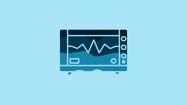 Blue Computer Monitor Cardiogram Icon Isolated Blue Background Monitoring Icon — Vídeos de Stock
