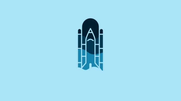 Блакитний Шаттл Значок Ракети Ізольовані Синьому Фоні Відео Рух Графічна — стокове відео
