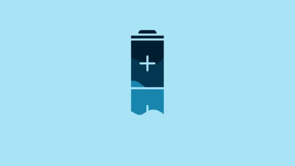 蓝色电池图标隔离在蓝色背景 闪电的象征 4K视频运动图形动画 — 图库视频影像