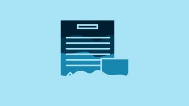 Blue Contract with shield icon isolated on blue background. Insurance concept. Security, safety, protection, protect concept. 4K Video motion graphic animation.