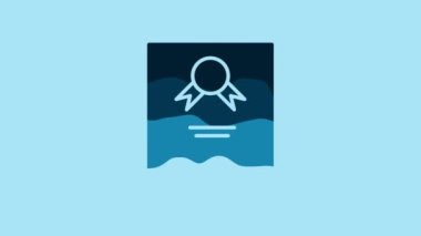 Blue Certificate template icon isolated on blue background. Achievement, award, degree, grant, diploma. Business success certificate. 4K Video motion graphic animation.