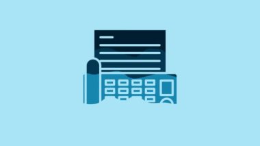 Blue Fax machine icon isolated on blue background. Office Telephone. 4K Video motion graphic animation.