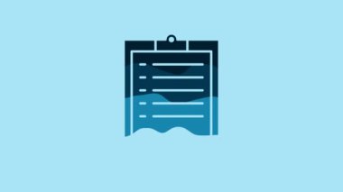 Blue Clipboard with checklist icon isolated on blue background. 4K Video motion graphic animation.