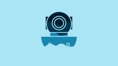 Blue Aqualung icon isolated on blue background. Diving helmet. Diving underwater equipment. 4K Video motion graphic animation.