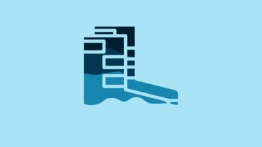 Blue Boots icon isolated on blue background. Diving underwater equipment. 4K Video motion graphic animation.