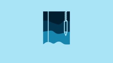 Blue Underwater note book and pencil for snorkeling icon isolated on blue background. Water writing slate or tablet with pen. 4K Video motion graphic animation.
