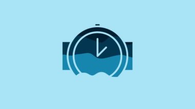 Blue Diving watch icon isolated on blue background. Diving underwater equipment. 4K Video motion graphic animation.