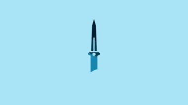 Blue Knife icon isolated on blue background. Army knife. 4K Video motion graphic animation.
