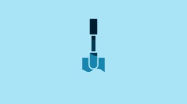 Blue Shovel icon isolated on blue background. Gardening tool. Tool for horticulture, agriculture, farming. 4K Video motion graphic animation.