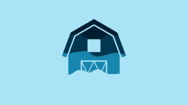 Blue Farm House concept icon isolated on blue background. Rustic farm landscape. 4K Video motion graphic animation.