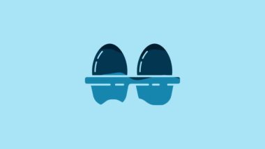 Blue Chicken egg in box icon isolated on blue background. 4K Video motion graphic animation.
