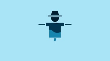 Blue Scarecrow icon isolated on blue background. 4K Video motion graphic animation.