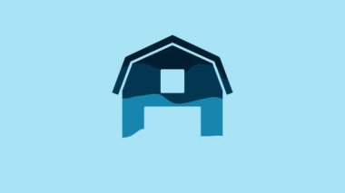 Blue Farm House concept icon isolated on blue background. Rustic farm landscape. 4K Video motion graphic animation.